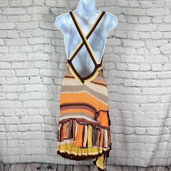 Missoni dress mini ruffles criss cross straps orange yellow brown size 40 - Picture 8 of 16